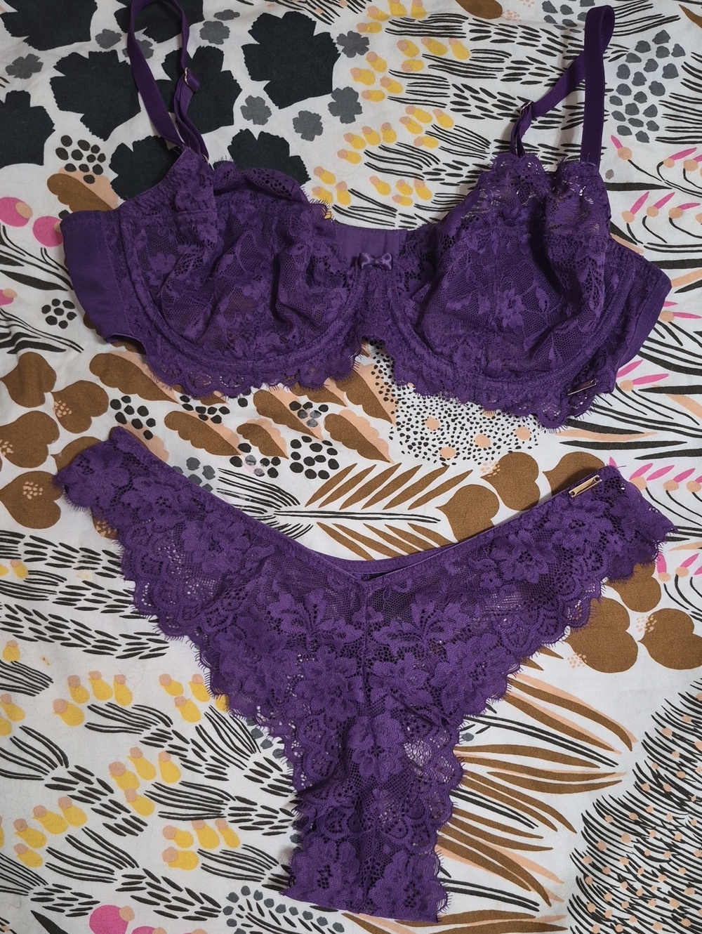 Pour Moi Purple Lace Bra and Panty Set - Women Intimates & Sleepwear